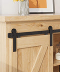 Compact 6 Foot Sliding Barn Door Hardware Kit For Double Doors And Small Cabinets installed on wooden cabinet