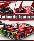Remote Control Hypercar Building Kit With Five Fast Motors, 1835-Piece Set, Electric Height Adjustment, detailed opening hood and doors