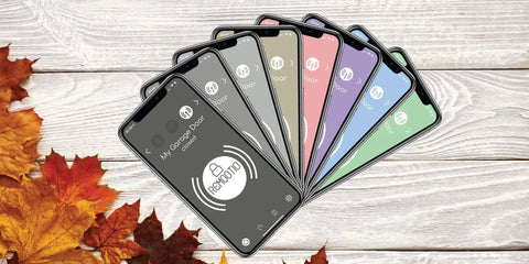 Smart Garage Door Opener With WiFi And Bluetooth, Control From iPhone And Android Apps interface illustration on phones