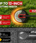 Cordless 12 Inch Weed Wacker With Wheels 21V 2x3000mAh Battery 800W Brushless Motor 4 Blade Types 20000 RPM Grass Trimmer For Garden Yard Long Battery Life And Quick Swap Blades Lightweight Yet Mighty, 12-inch cutting width