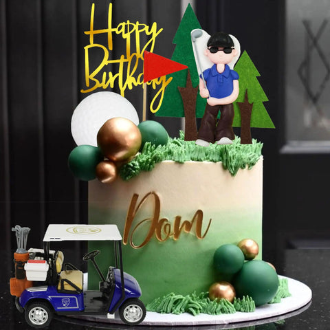 Badass Golf Cake Toppers With Golf Cart And Clay Figurine Dope Golfer Birthday Party Supplies on colorful birthday cake