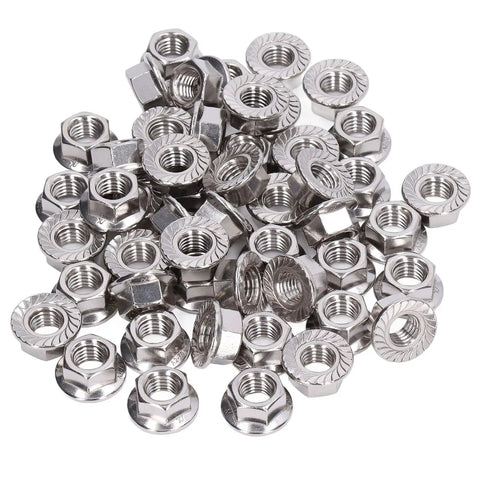 50 Piece Flange Nut Fastener Set In Stainless Steel A2-70 DIN 1587 With Serrated Flange Lock Nuts For Secure M12 Bolts And M6
