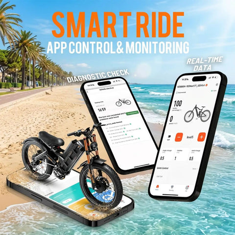 2026 Romeo Pro 3 Adult Electric Ebike With Dope Styling And Dual Motors That Kick 6000 Watts Of Raw Power Through A Heavy Duty Frame Loaded With 60 Volt 80 Ah Cells Sending You 250 Miles Smooth As Butter On Deep Blue Full Suspension Fat Tires with app control interface