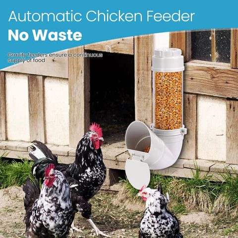 Heavy Duty PVC Pipe Chicken Feeder No Waste Hanging Poultry Coop Feeding Trough For Chickens, Durable Wall Mount Gravity Fed Bird Food Dispenser To Minimize Spillage And Keep Coop Clean