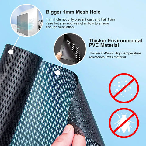 Close-up of 2 Pack DIY Dust Filter Mesh Covers For PC Case And Fans with Magnetic Strip, 1mm hole mesh for superior airflow.