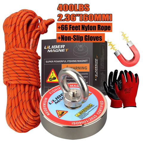 Beast Mode Heavy Duty 400 Lbs Neodymium Fishing Magnet Kit with 20M nylon rope and non-slip gloves for river and lake salvage.