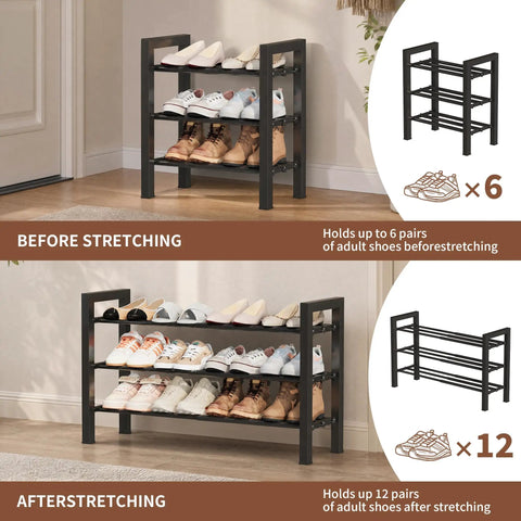 Heavy Duty Metal Shoe Rack With Expandable Design And Rock Solid Three Tube Structure For Maximum Closet Storage That Holds Way More Shoes Without Sagging