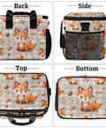 Insulated Picnic Backpack Lunch Bag for Women and Men Roomy 12 by 8.7 by 10 inch tote with fox pattern, showing all sides