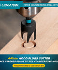 Countersink Drill Bit Set For Woodworking, 19 Piece Set With Tapered Bits in use creating hole on wood surface.