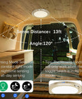 Battery Powered Motion Sensor LED Ceiling Lights With Auto On Off in camper, showing sensing modes and installation