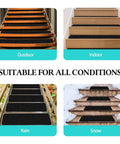 Non Slip Outdoor Stair Treads 8x30 Inch 12 Pack Black 80 Grit Grip Tape Heavy Duty Adhesive Non Skid Traction Strips on varied steps.