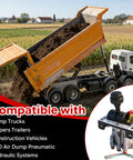 Dump truck unloading soil with visible PTO Air Shift Control Valve With Push To Connect Fittings for hydraulic system replacement