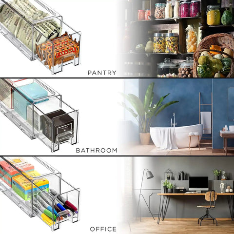 Clear Acrylic Stackable Storage Drawers Two Pack For Fridge Freezer Pantry And Bathroom See Through Plastic Organizer Bins multiple uses