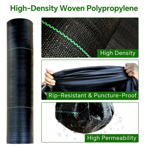 Heavy Duty Weed Barrier Landscape Fabric 2.8 Ft By 50 Ft Ground Cover for Weed Control, showing high-density woven material, black color.