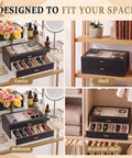 Premium Two Tier Black Belt Organizer With Spacious Drawer For Bedroom Closets To Keep Your Threads And Bling Neatly Sorted Without Stress, displayed in vanity and shelves.