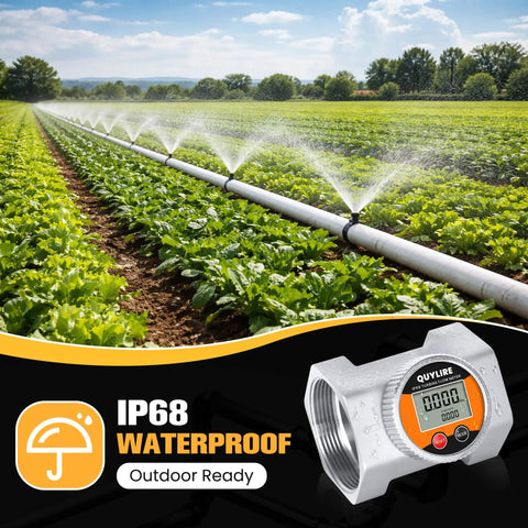 3 Inch Waterproof Outdoor Ready Water Flow Meter IP68 Digital Inline Fuel Flowmeter showcased with field irrigation system