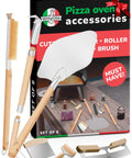 Pro Grade Home Pizza Oven Accessories Kit 6 Piece Set with Peel Oven Brush Bubble Popper Turner Rocker Cutter Dough Roller and Scraper