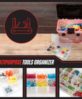 Pink Tool Box Organizer With Removable Compartments for crafts, beads, and small tools, showcasing open container and dividers.