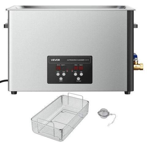 40kHz 30L Ultrasonic Cleaner With Digital Display And 480W Stainless Steel Heavy Duty Pro Grade Cleaning Machine For Carburetors Watch Parts Airbrush Tips And Small Hardware Includes Cleaning Basket For Deep Precise Cleaning, stainless steel tank and basket