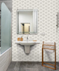 Bathroom with Boho Peel And Stick Wallpaper For Cabinets And Walls Modern Geometric Beige Self Adhesive Contact Paper Waterproof Removable Bedroom And Bathroom Accent Drawer Liner Easy Install 17.3 Inch By 393 Inch on wall