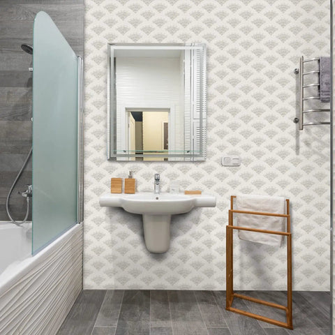 Bathroom with Boho Peel And Stick Wallpaper For Cabinets And Walls Modern Geometric Beige Self Adhesive Contact Paper Waterproof Removable Bedroom And Bathroom Accent Drawer Liner Easy Install 17.3 Inch By 393 Inch on wall