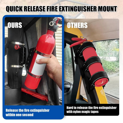 Rugged Aluminum Fire Extinguisher Mount Bracket Kit With Quick Release for Jeep Wrangler TJ JK JL UTV Roll Bar Holder installed