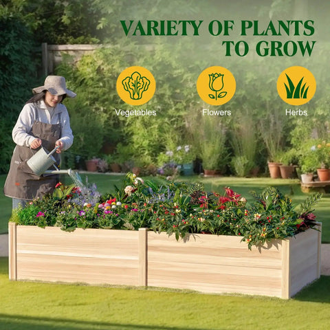 Wood Raised Garden Bed 8x4 Ft With 15 Inch Depth Open Base Planter For Vegetables Herbs And Flowers Durable Outdoor Box