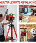 Multiple installation methods for 4D Self Leveling Laser Level With 16 Lines And 4x360 Degree Coverage on tripod and brackets