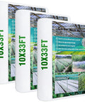 Three Pack Garden Mesh Netting For Insects And Mosquitoes Ultra Fine Plant Netting 10 By 33 Feet White Keeps Veggies Fruits And Flowers Safe From Bugs, showing packaging with mesh netting specifications and garden use images.