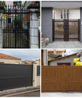 Collage of metal and wooden gates suitable for Heavy Duty Gate Wheel Spring Loaded Casters 4 Inch Sliding Gate Wheels
