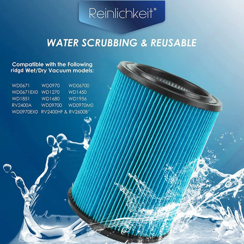 3-Layer High-Efficiency Fine Dust Replacement Filter For Wet Dry Vacuums 5-20 Gallon, with water scrubbing feature
