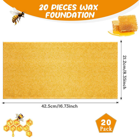 20 Pcs Beehive Waxed Coated Foundation Sheets For Bee Frames Portable Plastic Beekeeping Honeycomb Sheets Beeswax Coated