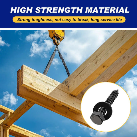 Heavy Duty Quarter Inch By One And A Half Inch Hex Lag Bolts Set Of 50 Screws And 50 Washers In 304 Stainless Steel With Black Finish for construction projects.