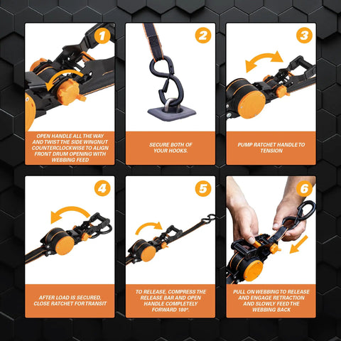 Heavy Duty Retractable Ratchet Tie Down Straps One Inch By Ten Feet Five Hundred Pound auto retract mechanism setup guide.