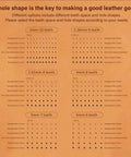 Leather Stitching Punch Set With Removable Hole Heads chart for DIY Crafts and Saddle Work, showing sizes, shapes, and teeth options.
