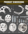Product dimensions for Chevy Small Block Serpentine Conversion Kit With Polished Billet Aluminum Pulleys And Brackets 8 Rib Serpentine System