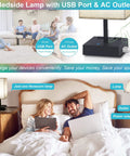 RGBW Touch Lamp With USB Port And AC Outlet, 4 Color Mood Nightstand Light shown on bedside table in bedroom with users