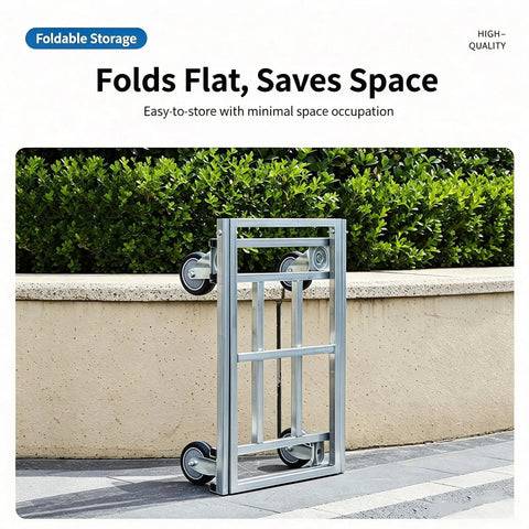 Heavy Duty Push Cart Dolly Platform Truck For Hauling Up To 661 Lbs With A 25 Inch Long By 15 Inch Wide By 30 Inch High Flatbed Hand Truck Style Utility Carrier Built For Warehouse Workshop And Home, folded flat aluminum frame with four wheels