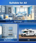 Compact Portable Washing Machine Offering Ten Automatic Wash Settings And 360 Splash Clean Power in apartment, bathroom, and RV settings.