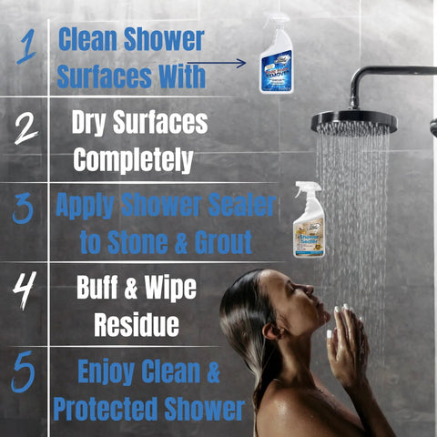 Steps to use Penetrating Stone And Grout Sealer For Showers And Bathrooms Protects Marble Granite Travertine And Limestone And Grout