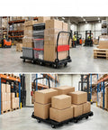 Heavy Duty Folding Hand Truck Dolly With Ergonomic Grip 330 Pound Capacity Rust Resistant Aluminum Frame Portable Moving Cart loaded with boxes in warehouse.