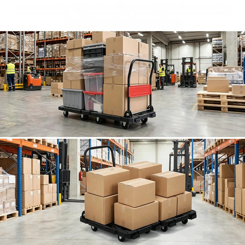 Heavy Duty Folding Hand Truck Dolly With Ergonomic Grip 330 Pound Capacity Rust Resistant Aluminum Frame Portable Moving Cart loaded with boxes in warehouse.