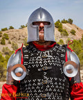 Medieval Spaulders With Knightly Besague 16 Gauge Steel Heavy Duty Shoulder Armor With Leather Straps For Reenactments