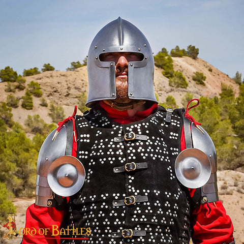 Medieval Spaulders With Knightly Besague 16 Gauge Steel Heavy Duty Shoulder Armor With Leather Straps For Reenactments