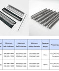 Six Point Eight Inch Lacing Splice Belt Fastener Set with stainless steel rivet fasteners, pins, and product specifications table.