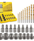 No Sweat 29 Piece Bolt Extractor Kit With Left Hand Drill Bits And Nut Removers for stripped damaged bolts shown in yellow case