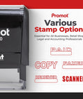 Game Changer Self Inking Rubber Stamp With Fast Drying Red Ink For Business Checkout And Mailroom Tasks Refillable Cartridge visible with labels.