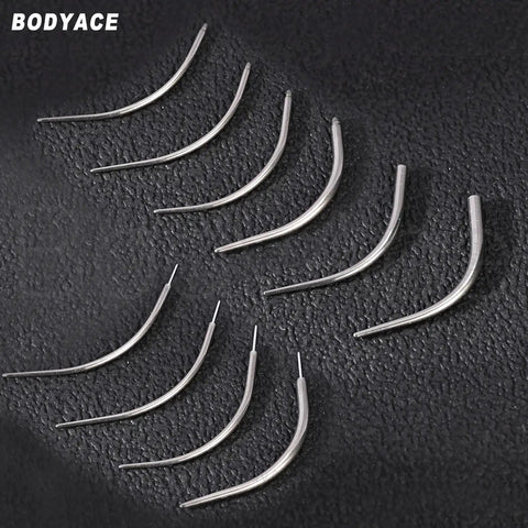 G23 Titanium Threadless Piercing Taper Kit For Ears 14G 16G 18G Insertion Pin Implant Grade Nickel Free Lead Free Corrosion Resistant Comfort Fit Safe For Sensitive Skin, curved silver taper set