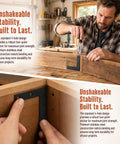 Man assembling wood frame with Flat Corner Braces For Wood Frames, 20 Piece Kit With L Brackets And Mending Plates