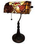Tiffany Style Stained Glass Desk Lamp With 16 Inch Tall Body Dark Amber Finish Swivel Arm And Tilting Shade Hand Cut 74 Piece Glass Mosaic With Jewels Perfect Desk Or Home Office Vibe Lighting